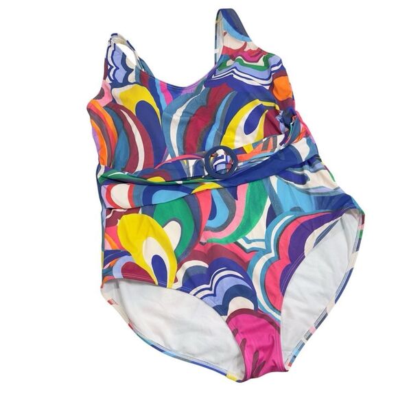 BODEN ATRANI MULTI COLOR BELTED ONE PIECE SWIMSUIT 16-18 PLUS SIZE - Picture 2 of 9